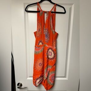 Anthropologie Floreat Livia Orange Faux Wrap Halter Dress